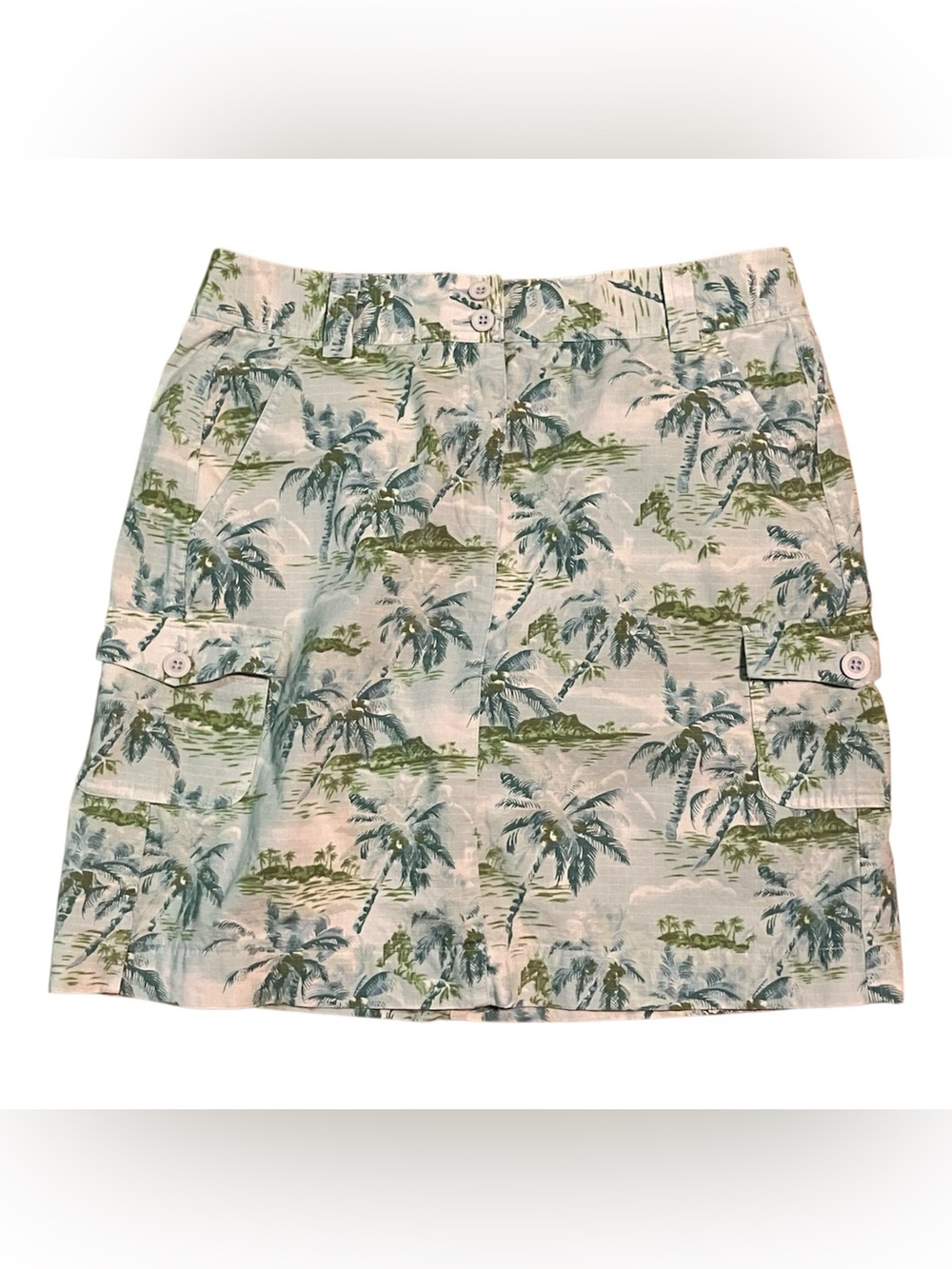 L.L. Bean Vintage Tropical Palm Ripstop Cargo Skirt - Green/Blue Y2K